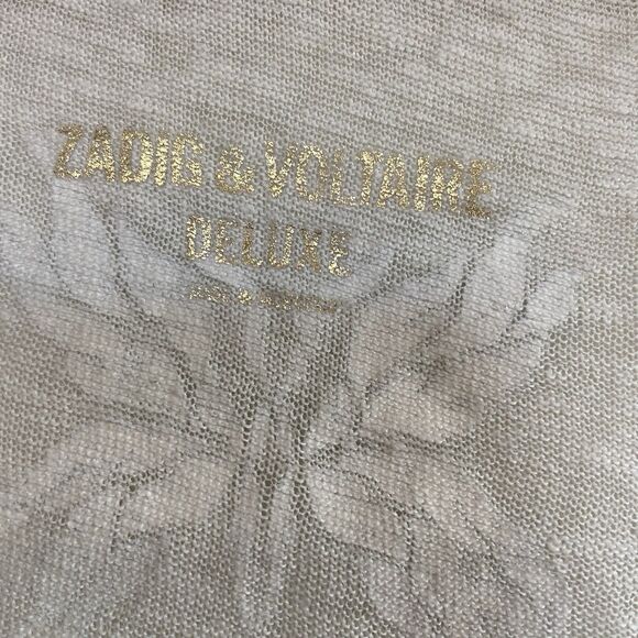 Zadig And Voltaire Vicky Lame Deluxe T-Shirt Top Linen Size Medium White Silver - Picture 4 of 10